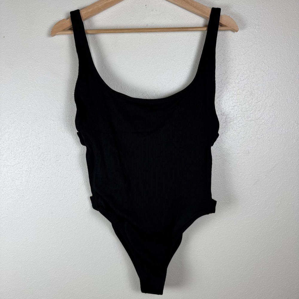 L*Space Mayra Ribbed One Piece Swimsuit Black Gold Hardware Size 10